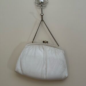 White Textured Clutch with Chain Handle